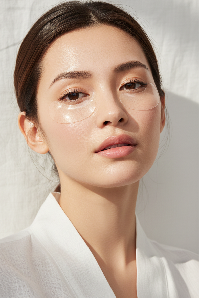 Woman relaxing wearing NuraDew microneedle eye patches